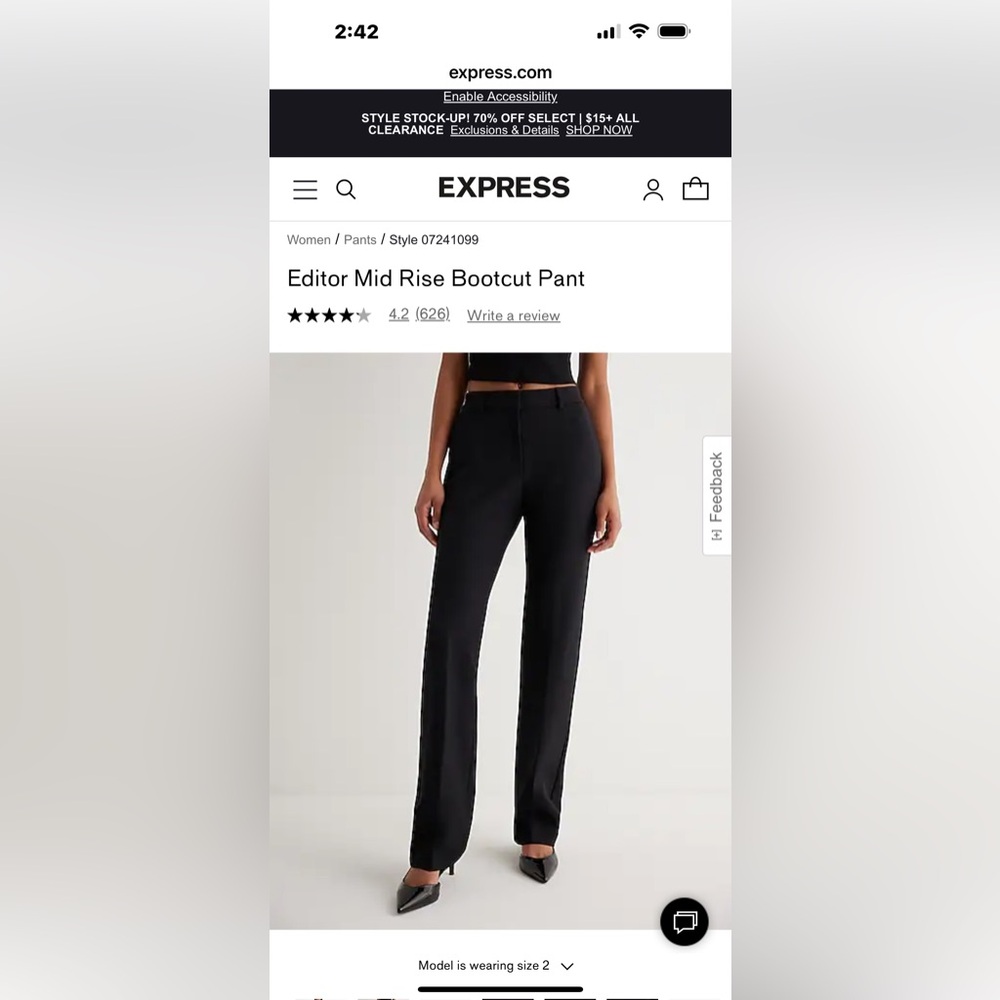 Express Mid Rise Boot cut dress pants black size 2 Short